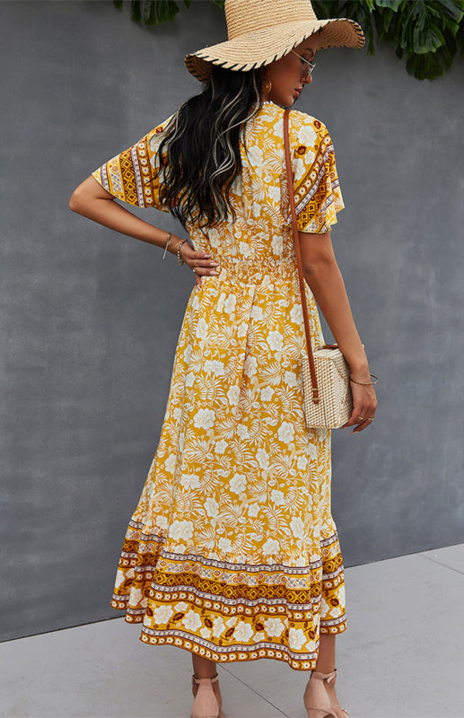 Summer V-Neck Tie Bohemian Dress