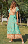 Luxury L'Affaire's Women's Short Sleeve V Neck Boho Maxi Dress