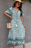 Summer V-Neck Tie Bohemian Dress