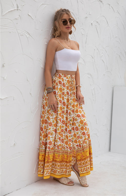 Women's High-Waisted Fashion Printed Flounce Skirt