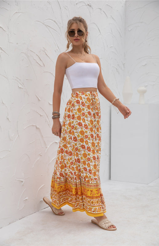 Women's High-Waisted Fashion Printed Flounce Skirt
