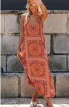 Deep V Sexy Fashion Vintage Print Sling Dress