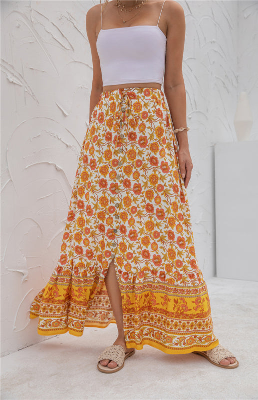 Women's High-Waisted Fashion Printed Flounce Skirt