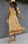 Summer V-Neck Tie Bohemian Dress