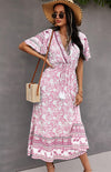 Summer V-Neck Tie Bohemian Dress