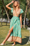 Luxury L'Affaire's Women's Short Sleeve V Neck Boho Maxi Dress