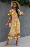 Summer V-Neck Tie Bohemian Dress