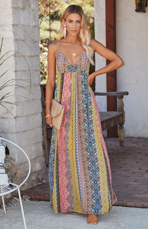 Luxury L'Affaire's Women's Sling Deep V Print Long Dress