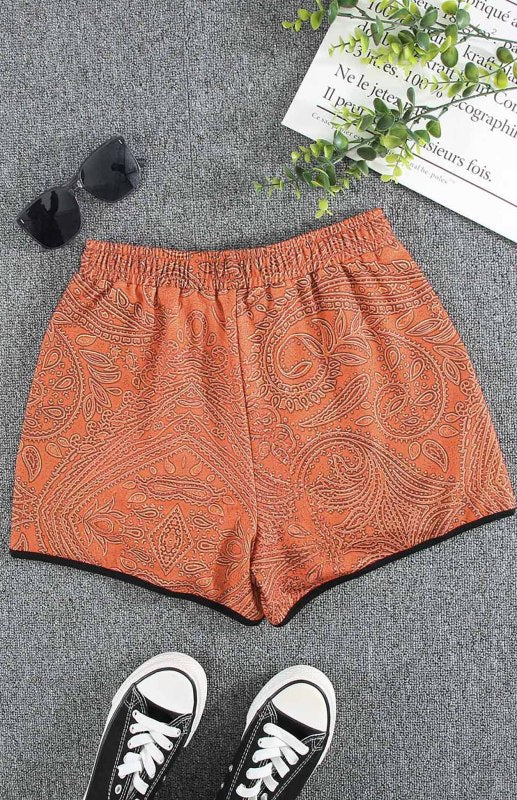 Tribal Print Drawstring Mid Waist Shorts