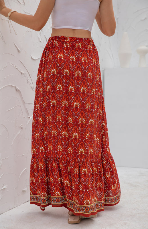 Women's High-Waisted Fashion Printed Flounce Skirt