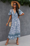 Summer V-Neck Tie Bohemian Dress