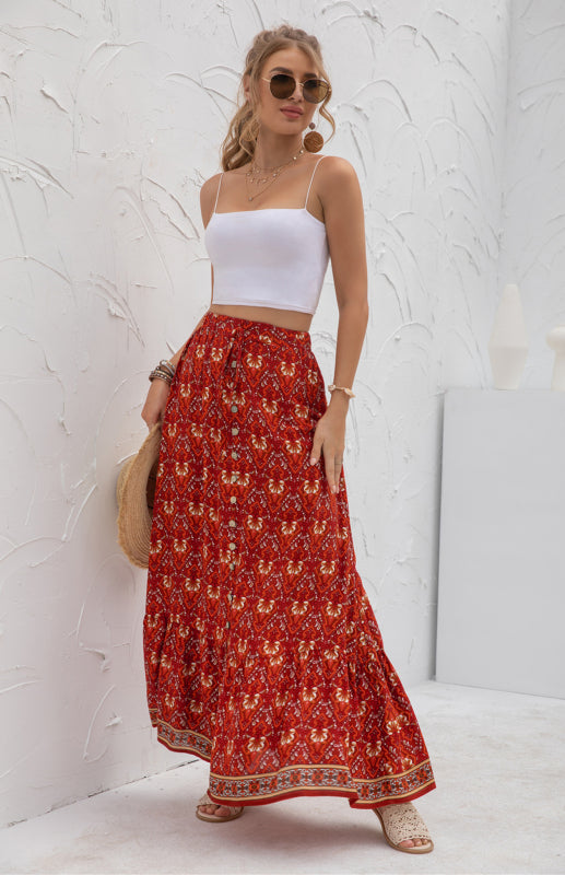 Women's High-Waisted Fashion Printed Flounce Skirt