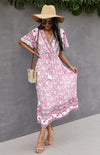 Summer V-Neck Tie Bohemian Dress
