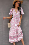 Summer V-Neck Tie Bohemian Dress