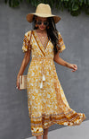 Summer V-Neck Tie Bohemian Dress
