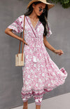 Summer V-Neck Tie Bohemian Dress