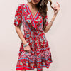 Luxury L'Affaire Women's Floral Print Faux Wrap Puff Short Sleeve A Line Dress