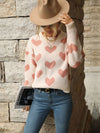 Luxury L'Affaire's Heart-Printed Knit Casual Long Sleeve Sweater