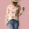 Luxury L'Affaire's Heart-Printed Knit Casual Long Sleeve Sweater