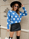 Women's Dropped Sleeves Round Neck Heart Sweater