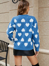 Women's Dropped Sleeves Round Neck Heart Sweater