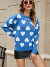 Women's Dropped Sleeves Round Neck Heart Sweater