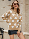 Women's Dropped Sleeves Round Neck Heart Sweater