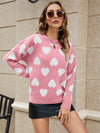 Women's Dropped Sleeves Round Neck Heart Sweater