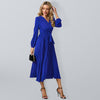 Luxury L'Affaire Women’s V Neck Faux-wrap Styling With Belt At Waist Maxi Pleated Long Sleeve Dress