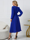 Luxury L'Affaire Women’s V Neck Faux-wrap Styling With Belt At Waist Maxi Pleated Long Sleeve Dress