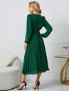 Luxury L'Affaire Women’s V Neck Faux-wrap Styling With Belt At Waist Maxi Pleated Long Sleeve Dress