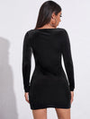 Luxury L'Affaire: Embrace Your Curves - Square Neckline Long Sleeves Velvet Slit Minidress