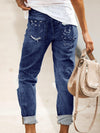 Luxury L'Affaire Women’s Five-pocket Style Ripped Straight Leg Cuffed Denim Jeans