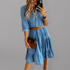 Luxury L'Affaire Women's Belted Tiered Skirt Long Sleeve Denim Shirt Dress