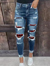 Luxury L'Affaire's Women's Rip Distressed Lined With Plaid Print Curvy-Fit Skinny Jeans
