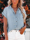 Luxury L'Affaire's Women's Denim Short-sleeve Button-up Shirt