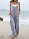 Luxury L'Affaire Women's Solid Color Patch Pocket Fashion Jumpsuit V-Neck Overalls Wide-Leg Trousers