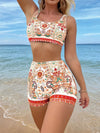 Luxury L'Affaire's Women's Printed Two-piece Bikini Crop Top With High-waist Bottoms Swimming Set