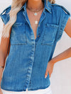 Luxury L'Affaire Women's Sleeveless Denim Shirt Straight Pocket Oversized Top