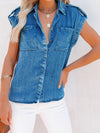 Luxury L'Affaire Women's Sleeveless Denim Shirt Straight Pocket Oversized Top