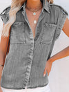 Luxury L'Affaire Women's Sleeveless Denim Shirt Straight Pocket Oversized Top