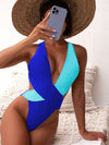 Luxury L'Affaire Women's Bi-Color Plunge One-Piece Swimming Suit