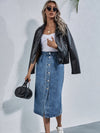 Luxury L'Affaire's Women's Denim Button-Up Midi Skirt