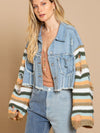 Luxury L'Affaire Women's Casual Fashion Denim Rainbow Long-Sleeved Splicing Jacket