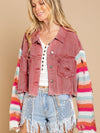Luxury L'Affaire Women's Casual Fashion Denim Rainbow Long-Sleeved Splicing Jacket