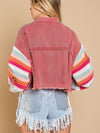 Luxury L'Affaire Women's Casual Fashion Denim Rainbow Long-Sleeved Splicing Jacket