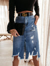 Luxury L'Affaire's Women's Casual Washed Irregular Ripped Fringed Denim Skirt