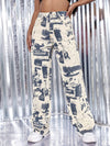 Women's Casual Fashion Trend Abstract Irregular Newspaper Printed Jeans