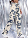 Women's Casual Fashion Trend Abstract Irregular Newspaper Printed Jeans
