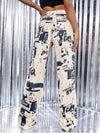 Women's Casual Fashion Trend Abstract Irregular Newspaper Printed Jeans